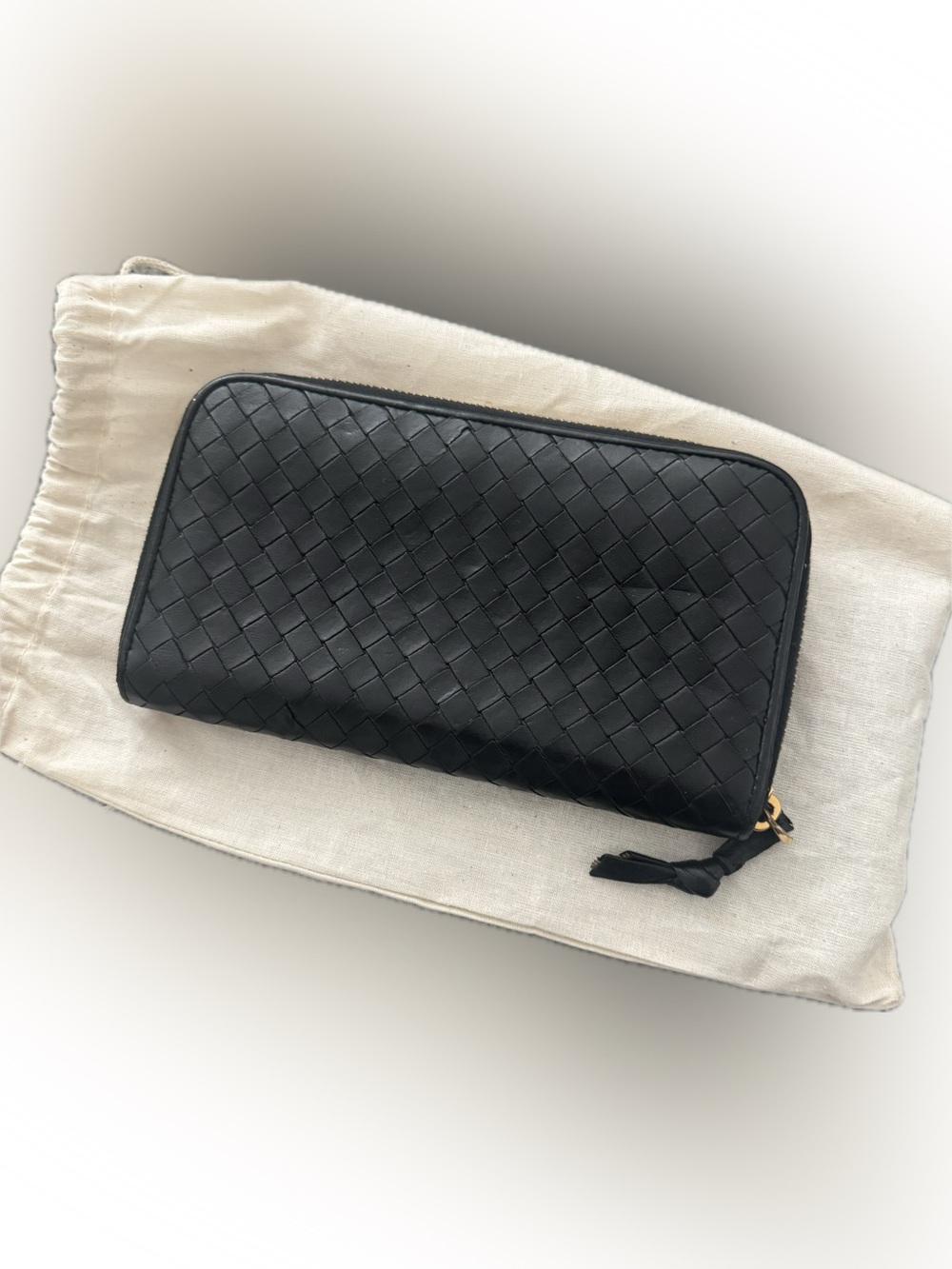 Bottega Veneta Black Intrecciato Zip Long Wallet